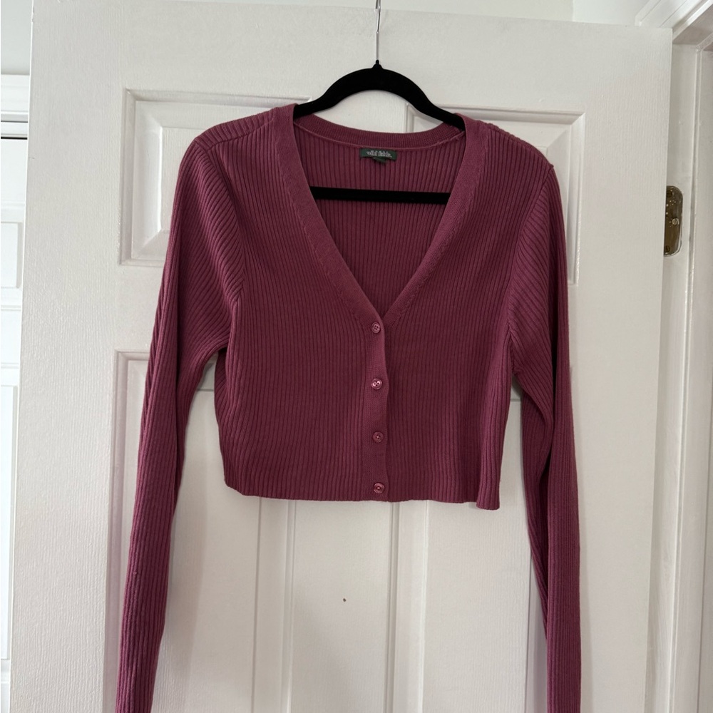 wild fable Mauve Ribbed V-Neck Button-Front Cardigan